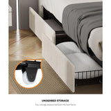 Palazzo LED Storage Bed w USB Charging | Beige Premium Soft Fabric Ambient Lighting Bed Frame