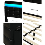 Nero LED Gas Lift Storage Bed with USB Charging | PU Leather Black LED Lights Bed Frame Dual Storage
