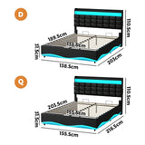 Nero LED Gas Lift Storage Bed with USB Charging | PU Leather Black LED Lights Bed Frame Dual Storage