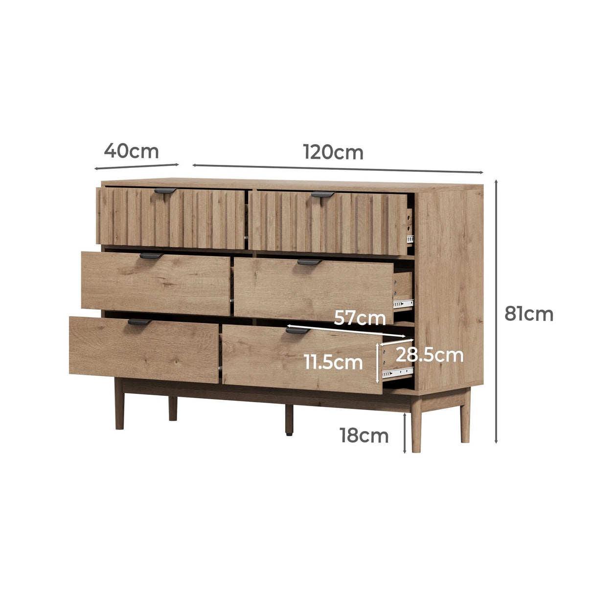 Centrum Aria 6 Drawer Tallboy Dresser | Modern Bedroom Storage Unit Cabinet