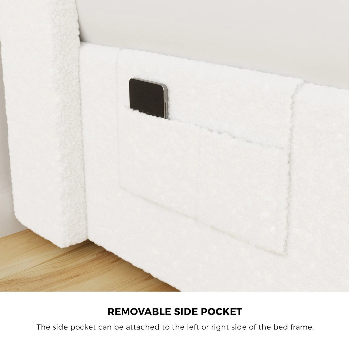 Allure Teddy Boucle Premium Gas Lift Storage Bed |White Bed and Storage Combo with USB Charging Built In
