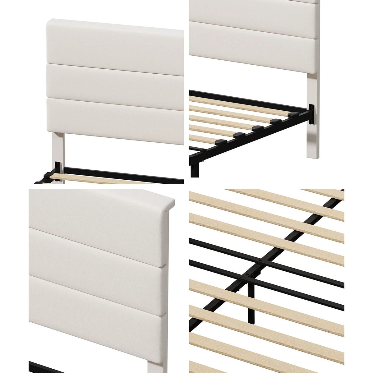 Kensington Padded Fabric Beige Bed | Cushioned Upholstered Luxe Fabric Bed Frame