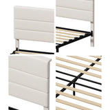 Kensington Padded Fabric Beige Bed | Cushioned Upholstered Luxe Fabric Bed Frame