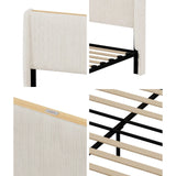 Palazzo LED Storage Bed w USB Charging | Beige Premium Soft Fabric Ambient Lighting Bed Frame
