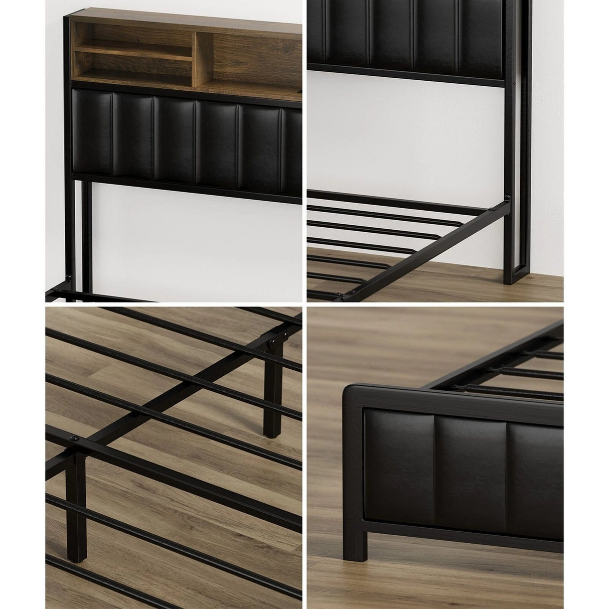 Duomo LED Black PU Leather Storage Bed with USB | Multi Functional Storage LED Lights Bed Frame