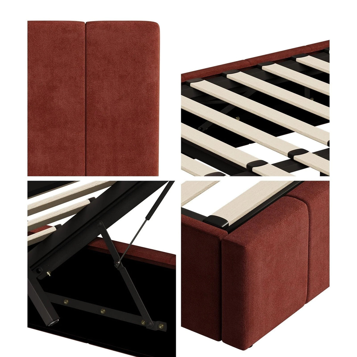 Premium Milano Rust Soft Fabric Gas Lift Storage Bed | Two In One Bed and Storage Combo Bed Frame