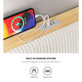 Palazzo LED Storage Bed w USB Charging | Beige Premium Soft Fabric Ambient Lighting Bed Frame