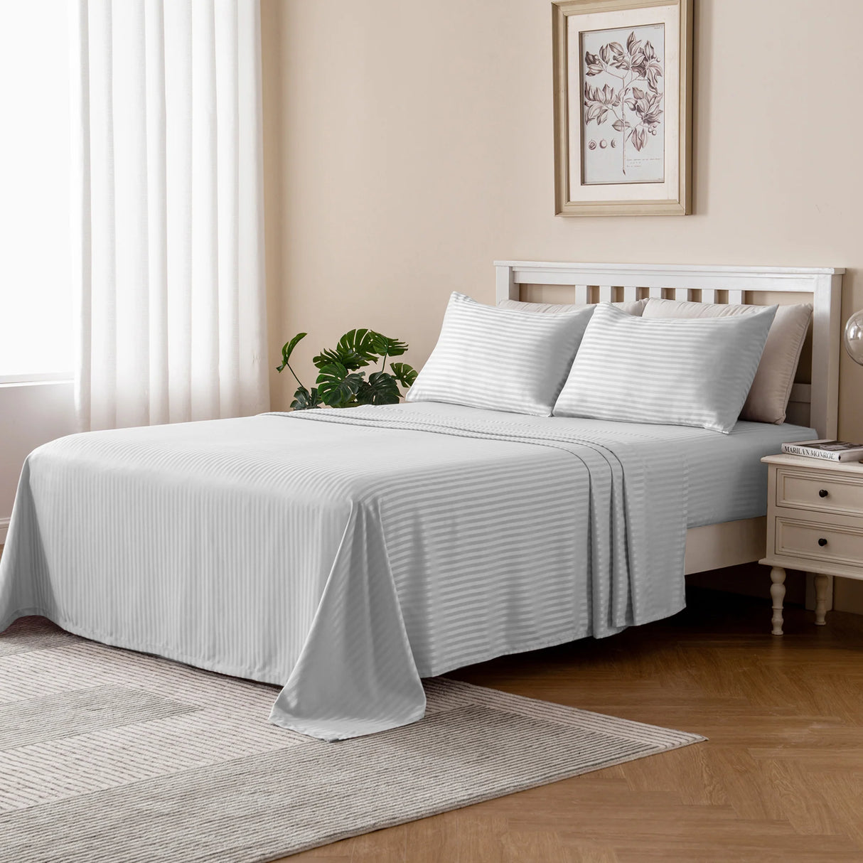 Luxiore 1800TC Super Soft Silky Brushed Microfibre Sheet Set | Luxury Pin Stripe Microfibre Sheets