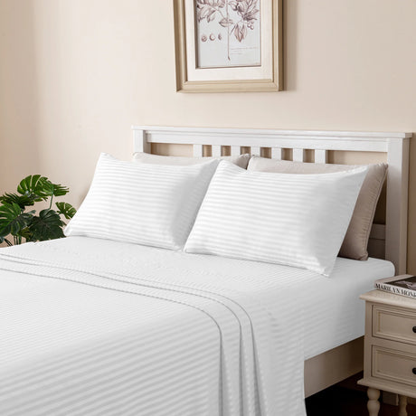 Luxiore 1800TC Super Soft Silky Brushed Microfibre Sheet Set | Luxury Pin Stripe Microfibre Sheets
