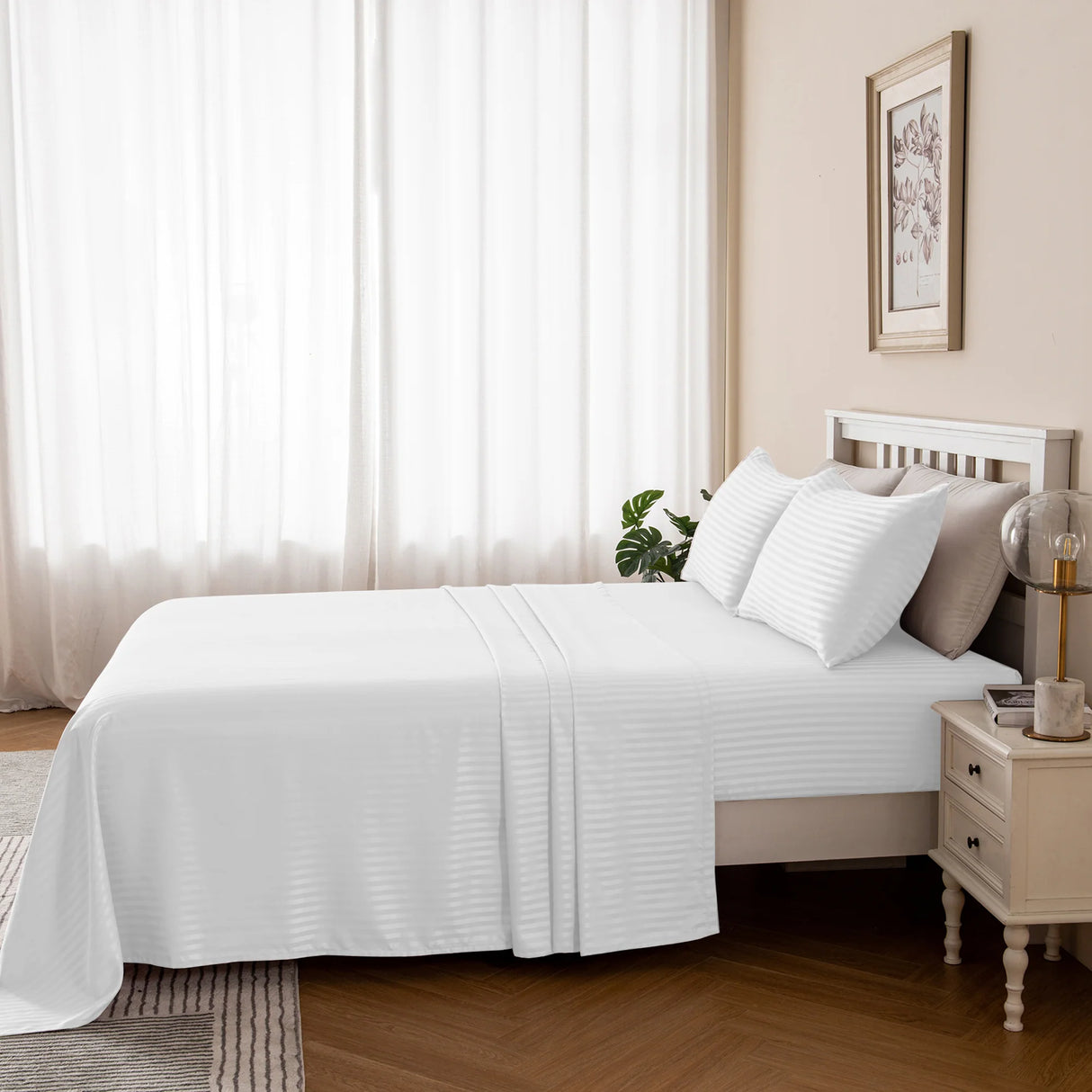 Luxiore 1800TC Super Soft Silky Brushed Microfibre Sheet Set | Luxury Pin Stripe Microfibre Sheets