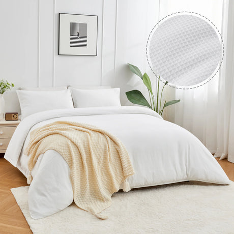 Ultra Soft Luxiore 100% Cotton Waffle Quilt Cover Set | Beautiful Waffle Pattern Duvet Set