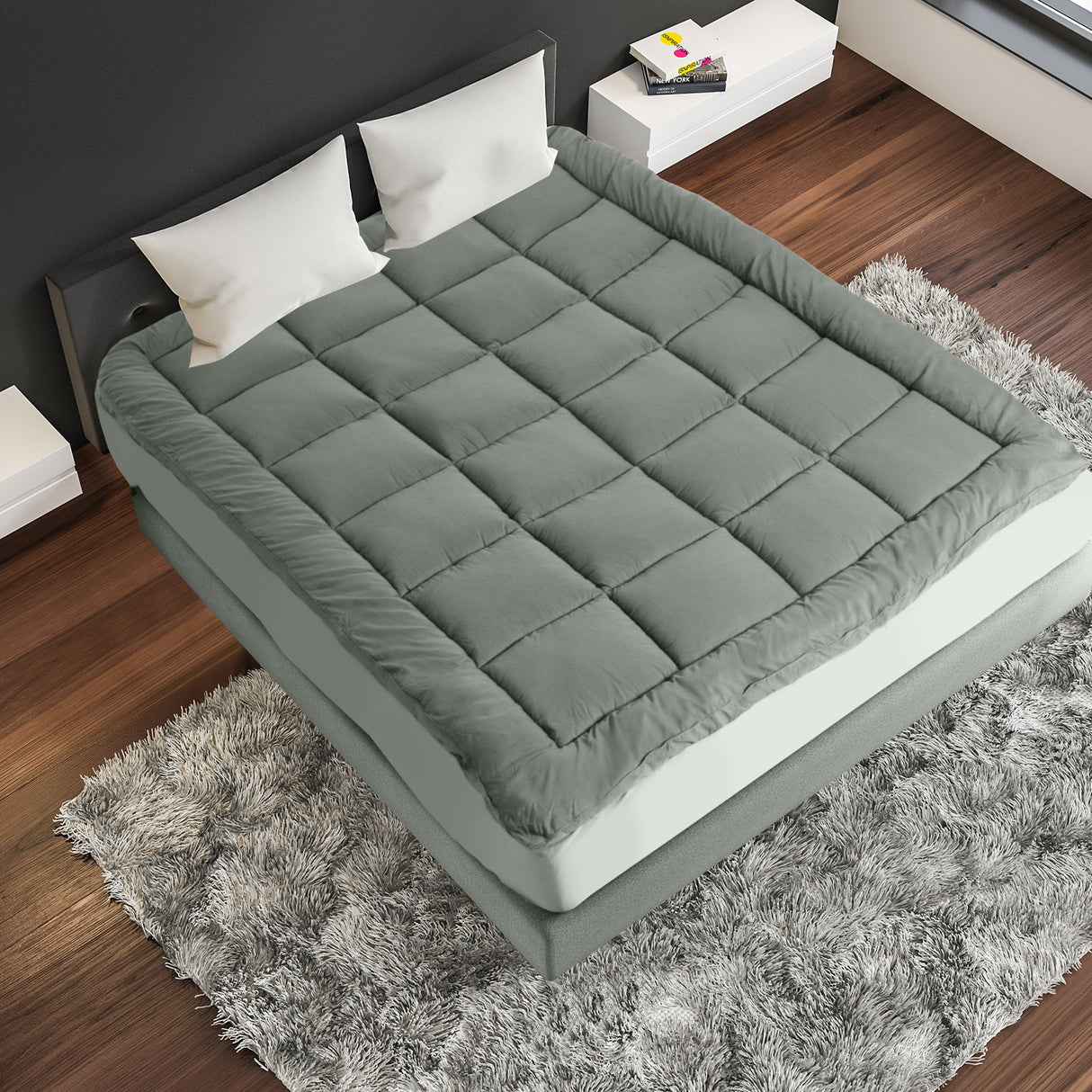 Essenza 800GSM Charcoal Infused Bamboo Blend Topper | Fitted Bamboo Charcoal Luxury Plush Mattress Topper | 5 Sizes