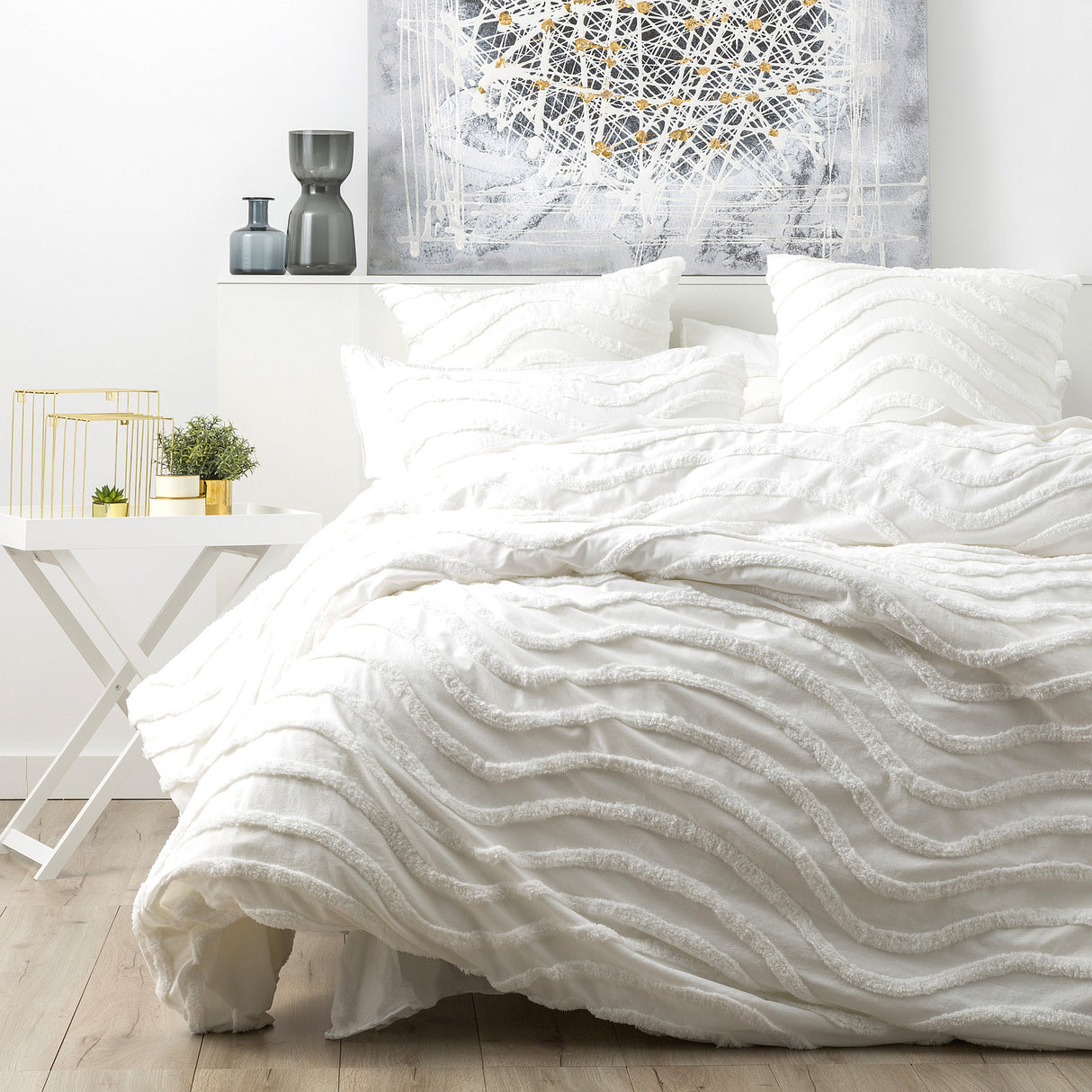 Wave 100% Cotton Chenille Vintage Washed Tufted Quilt Cover Set by Cloud Linen
