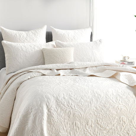 Textured Jacquard Danube Waves 3pc Coverlet Set in Stone by Renee Taylor | Beautiful Oversized Coverlet