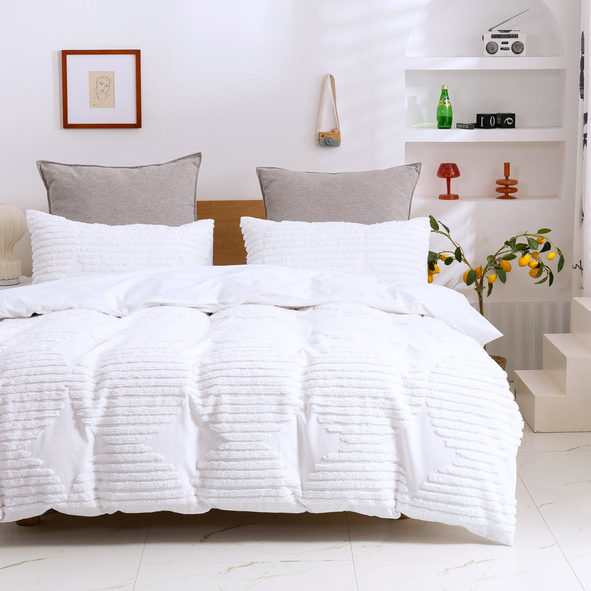 Luxore Darvo Tufted Washed Vintage Pure Cotton Quilt Cover Set | Modern Bedding Covers