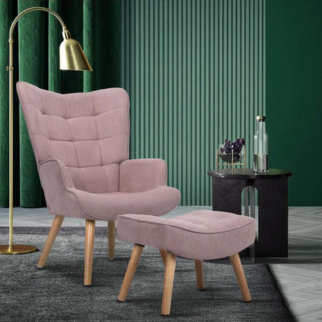 Sierra Fabric Lounge Chair And Ottoman Stool Set | Premium Upholstered Soft Armchair and Ottoman