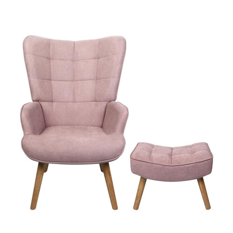 Sierra Fabric Lounge Chair And Ottoman Stool Set | Premium Upholstered Soft Armchair and Ottoman