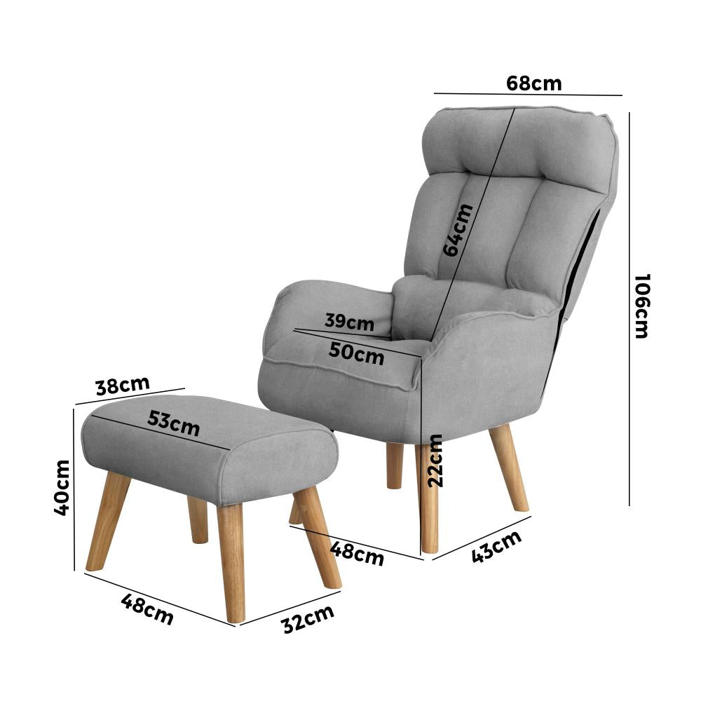 Lana Fabric Lounge Chair And Ottoman Stool | Swivel Seat Recline Extra Soft Armchair and Ottoman Set