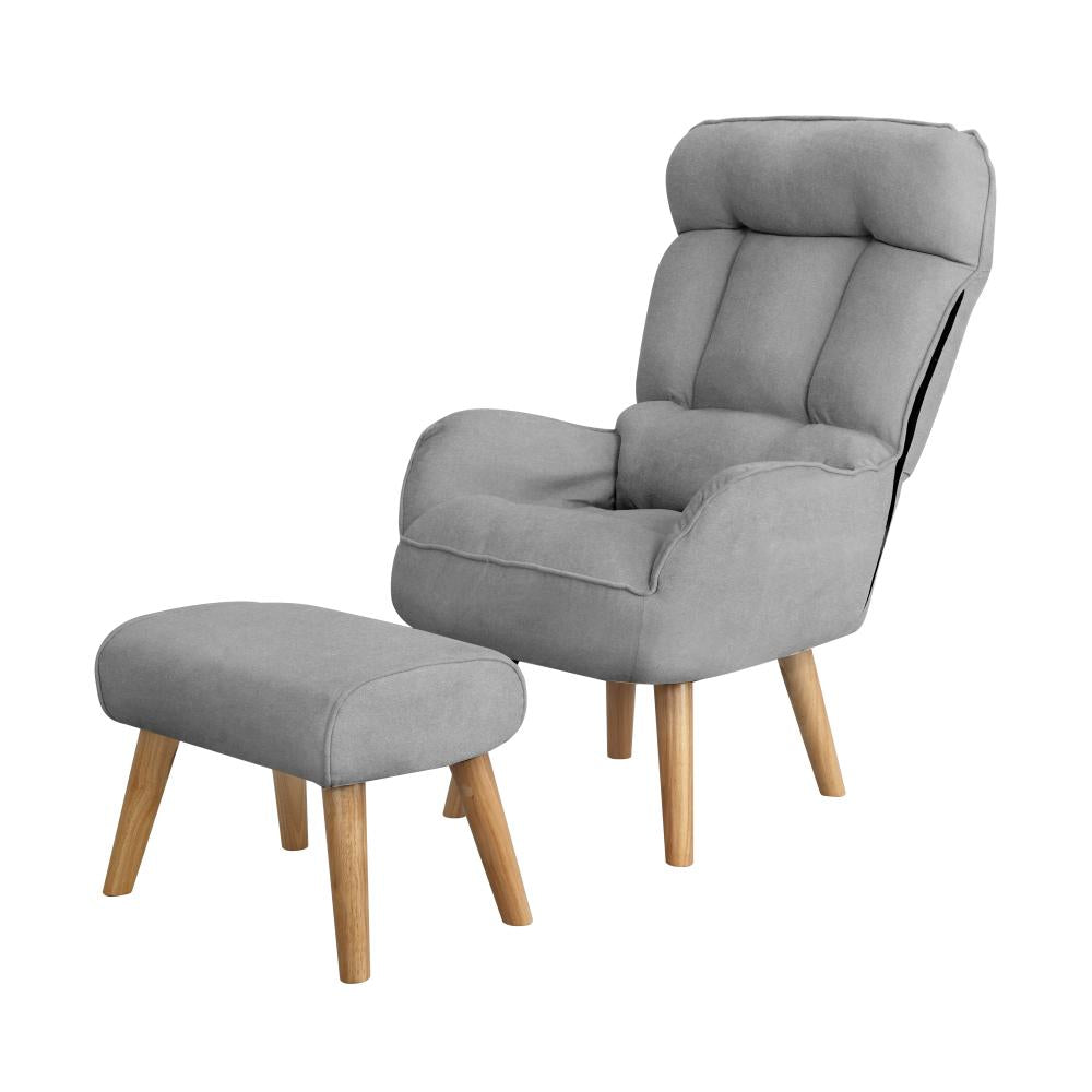Lana Fabric Lounge Chair And Ottoman Stool | Swivel Seat Recline Extra Soft Armchair and Ottoman Set