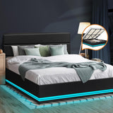 Carlo Supreme PU Leather LED Bed Frame | Black PU Leather Gas Lift Storage Bed