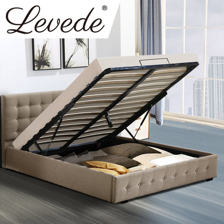 Premium Milleni Tuffted Headboard Fabric Gas Lift Storage Bed | Two In One Bed and Storage Combo