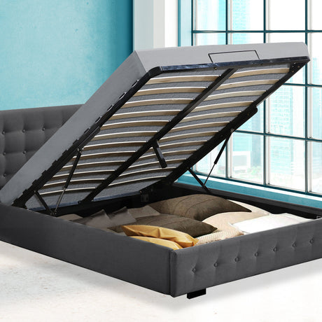 Premium Milleni Tuffted Headboard Fabric Gas Lift Storage Bed | Two In One Bed and Storage Combo