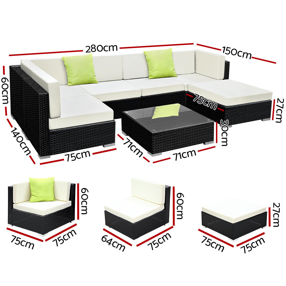 Tivat Sol 7 Piece Wicker Outdoor Furniture Sofa Set | High Quality Rattan 7pc Outdoor Lounge Setting