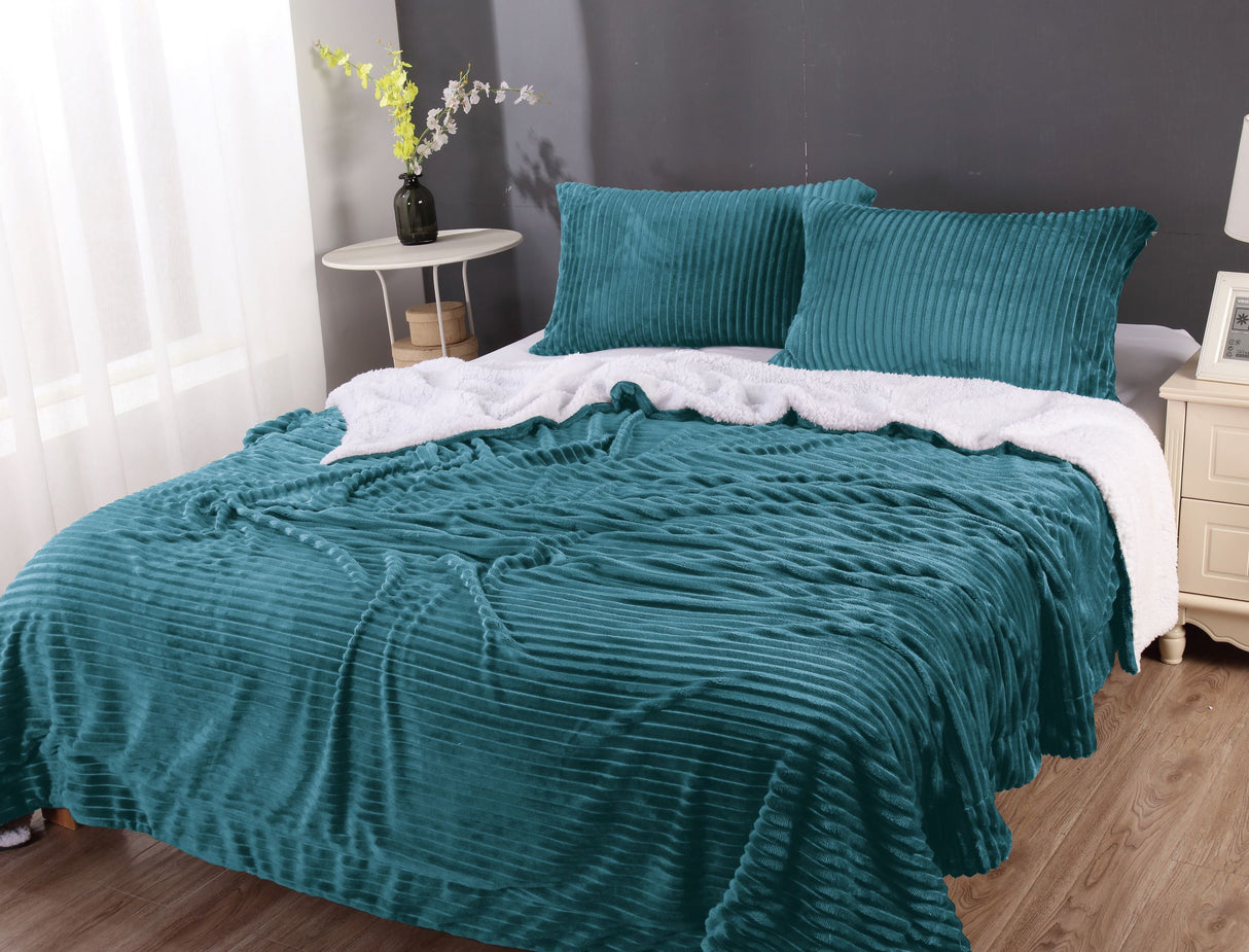 3pc Embossed Warm Sherpa Comforter Blanket Set