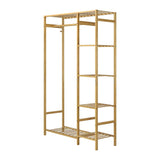 Bamboo Portable Wardrobe Hanging Clothes Rack and Storage Organizer