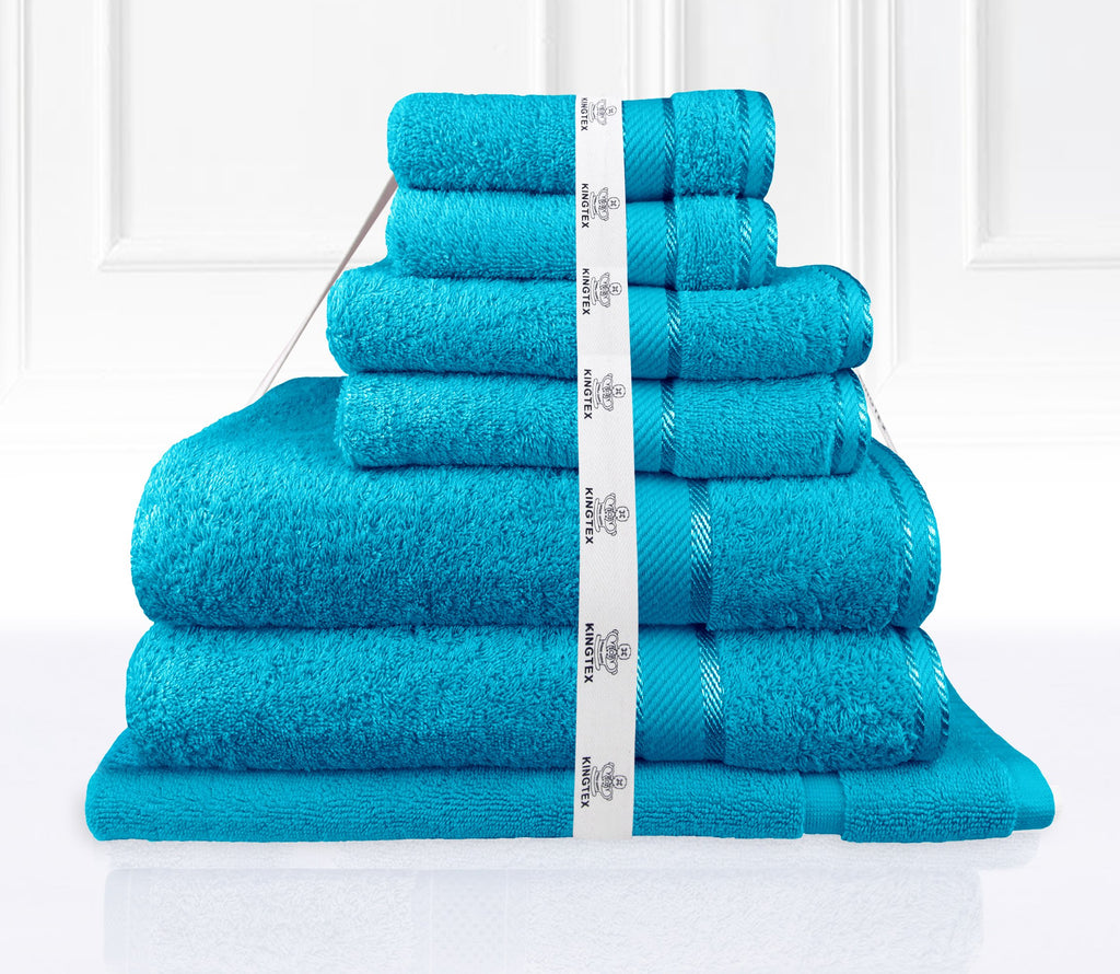 Luxury Kingtex 100% Supreme Cotton Towel Set | 100% Cotton Bath Towel Set | 2 Size Sets - 17 Colours Bath Towels & Washcloths 7 Piece Set / AQUA Ontrendideas Bed and Bath