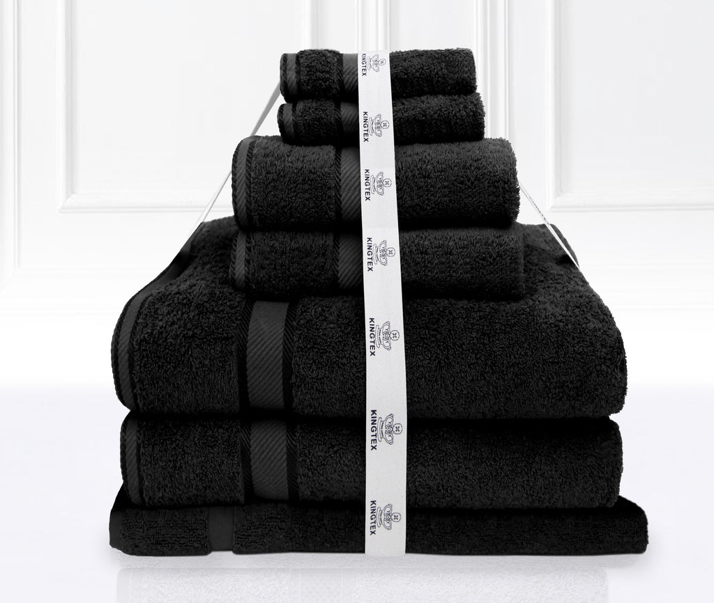Luxury Kingtex 100% Supreme Cotton Towel Set | 100% Cotton Bath Towel Set | 2 Size Sets - 17 Colours Bath Towels & Washcloths 7 Piece Set / BLACK Ontrendideas Bed and Bath