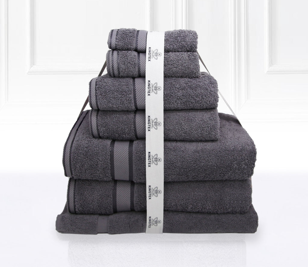 Luxury Kingtex 100% Supreme Cotton Towel Set | 100% Cotton Bath Towel Set | 2 Size Sets - 17 Colours Bath Towels & Washcloths 7 Piece Set / CHARCOAL Ontrendideas Bed and Bath