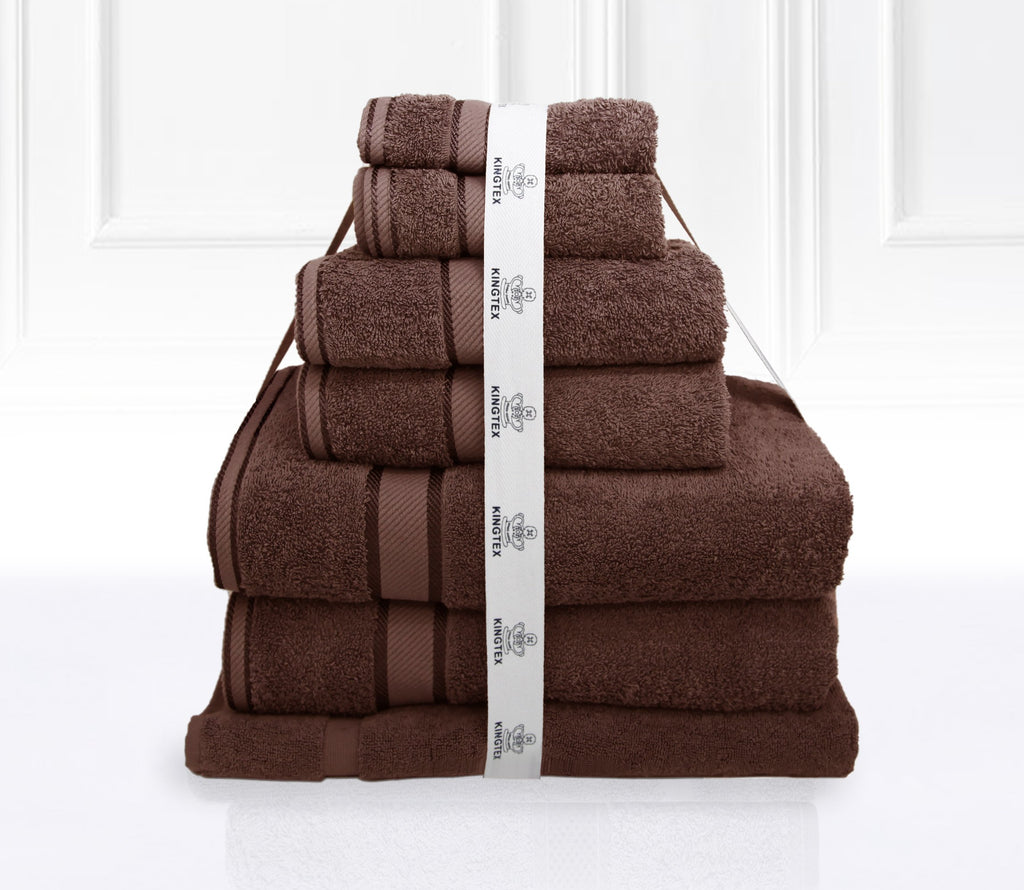 Luxury Kingtex 100% Supreme Cotton Towel Set | 100% Cotton Bath Towel Set | 2 Size Sets - 17 Colours Bath Towels & Washcloths 7 Piece Set / CHOCOLATE Ontrendideas Bed and Bath
