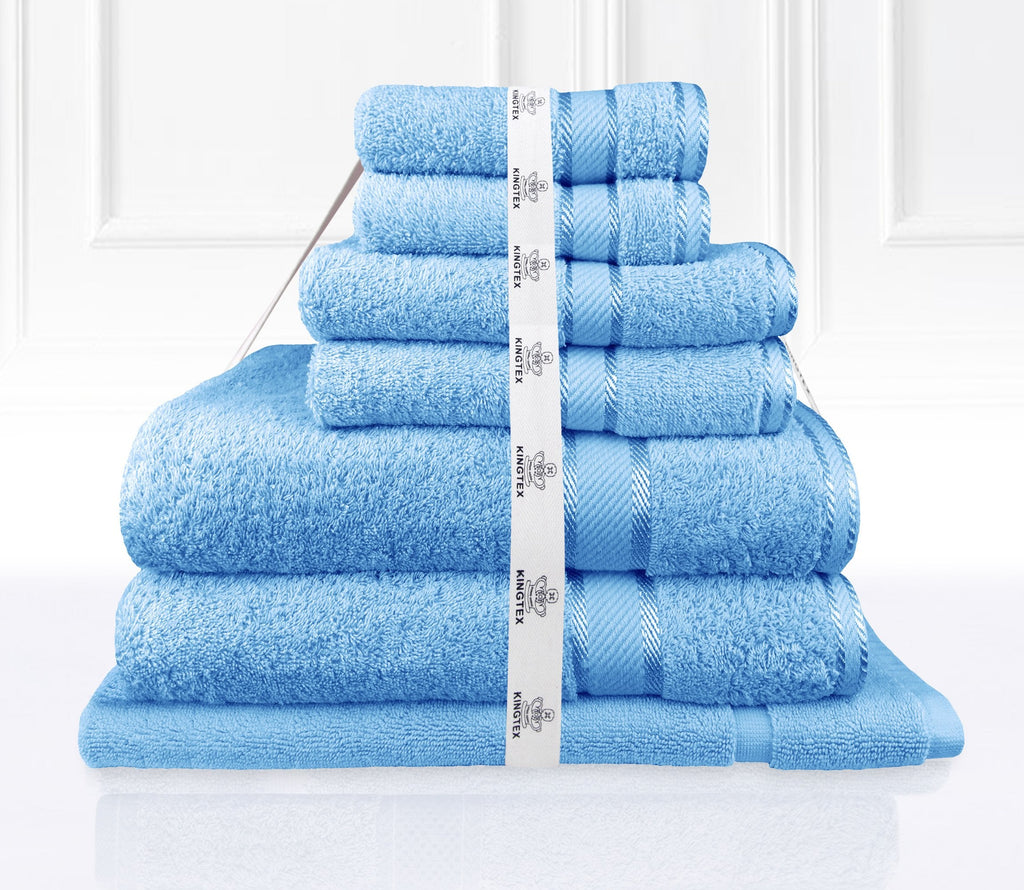 Luxury Kingtex 100% Supreme Cotton Towel Set | 100% Cotton Bath Towel Set | 2 Size Sets - 17 Colours Bath Towels & Washcloths 7 Piece Set / MID BLUE Ontrendideas Bed and Bath