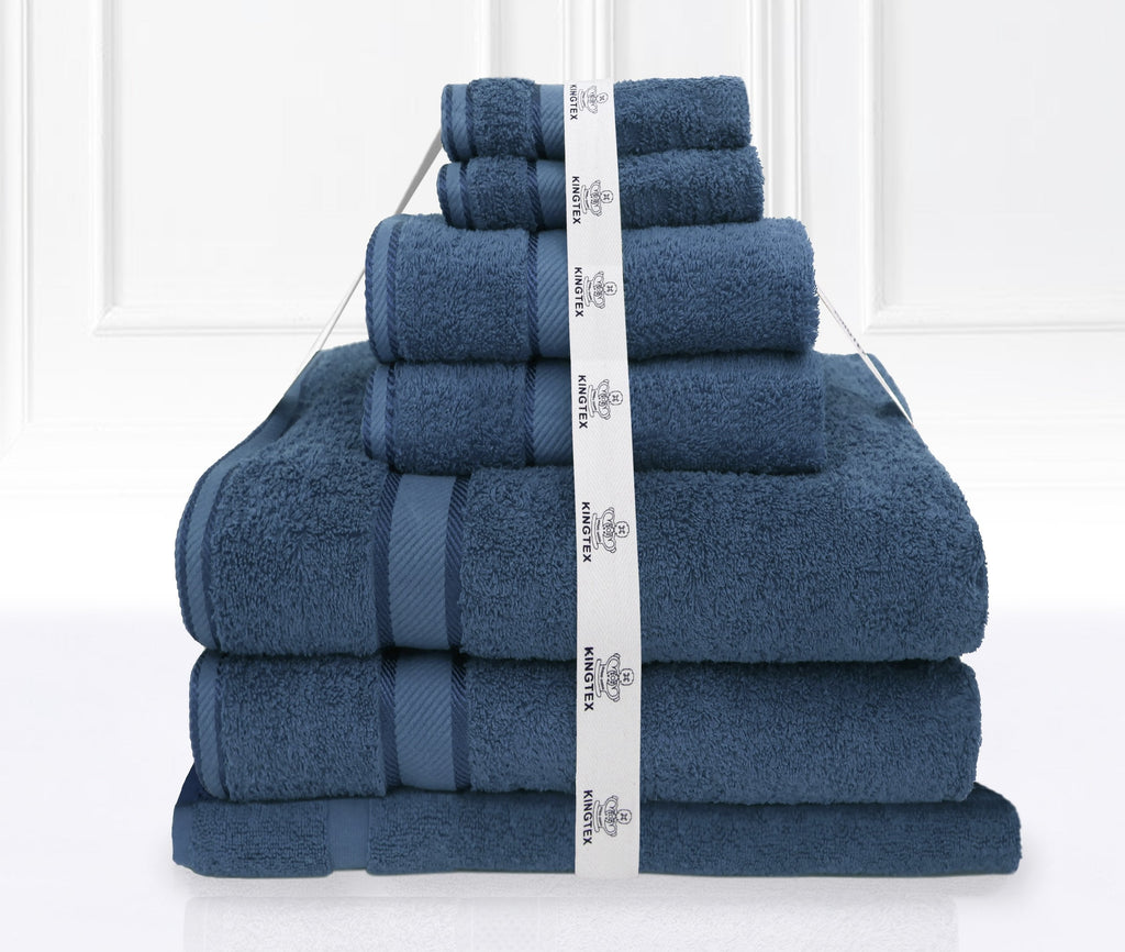 Luxury Kingtex 100% Supreme Cotton Towel Set | 100% Cotton Bath Towel Set | 2 Size Sets - 17 Colours Bath Towels & Washcloths 7 Piece Set / NAVY Ontrendideas Bed and Bath