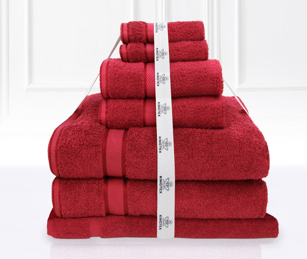 Luxury Kingtex 100% Supreme Cotton Towel Set | 100% Cotton Bath Towel Set | 2 Size Sets - 17 Colours Bath Towels & Washcloths 7 Piece Set / RED Ontrendideas Bed and Bath