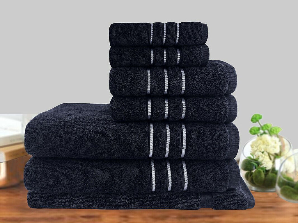 Soft 100% Cotton Bath Towel Set | Dobby Stripe Hotel | 7pc or 14pc Towel Sets | 4 Colours Bath Towels & Washcloths 7 Piece Set / Sailor Blue Ontrendideas Bed and Bath