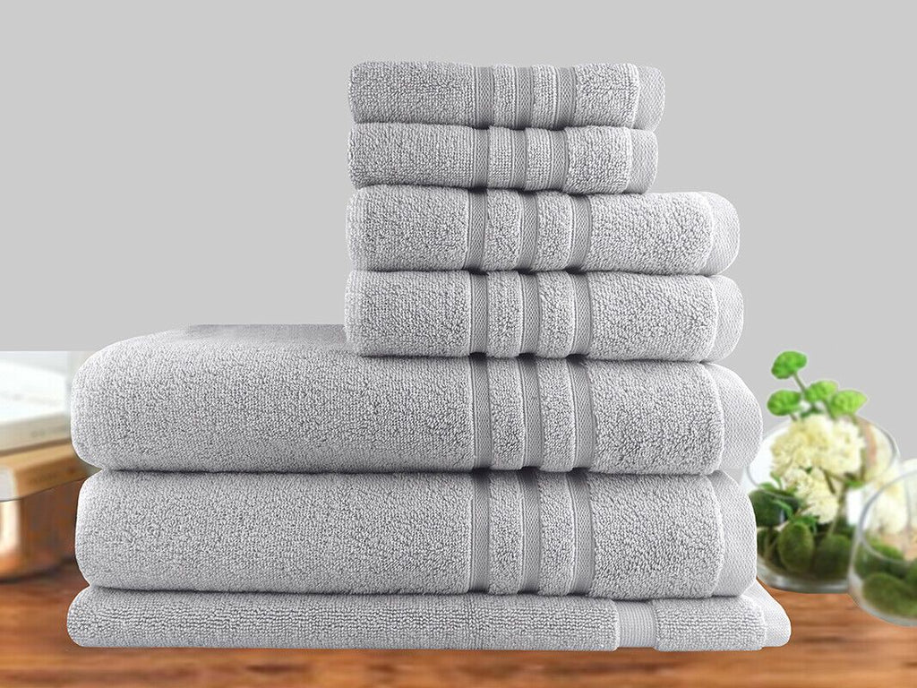Soft 100% Cotton Bath Towel Set | Dobby Stripe Hotel | 7pc or 14pc Towel Sets | 4 Colours Bath Towels & Washcloths 7 Piece Set / Silver Ontrendideas Bed and Bath