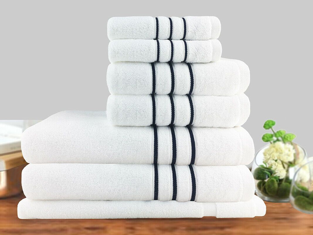 Soft 100% Cotton Bath Towel Set | Dobby Stripe Hotel | 7pc or 14pc Towel Sets | 4 Colours Bath Towels & Washcloths 7 Piece Set / White Ontrendideas Bed and Bath