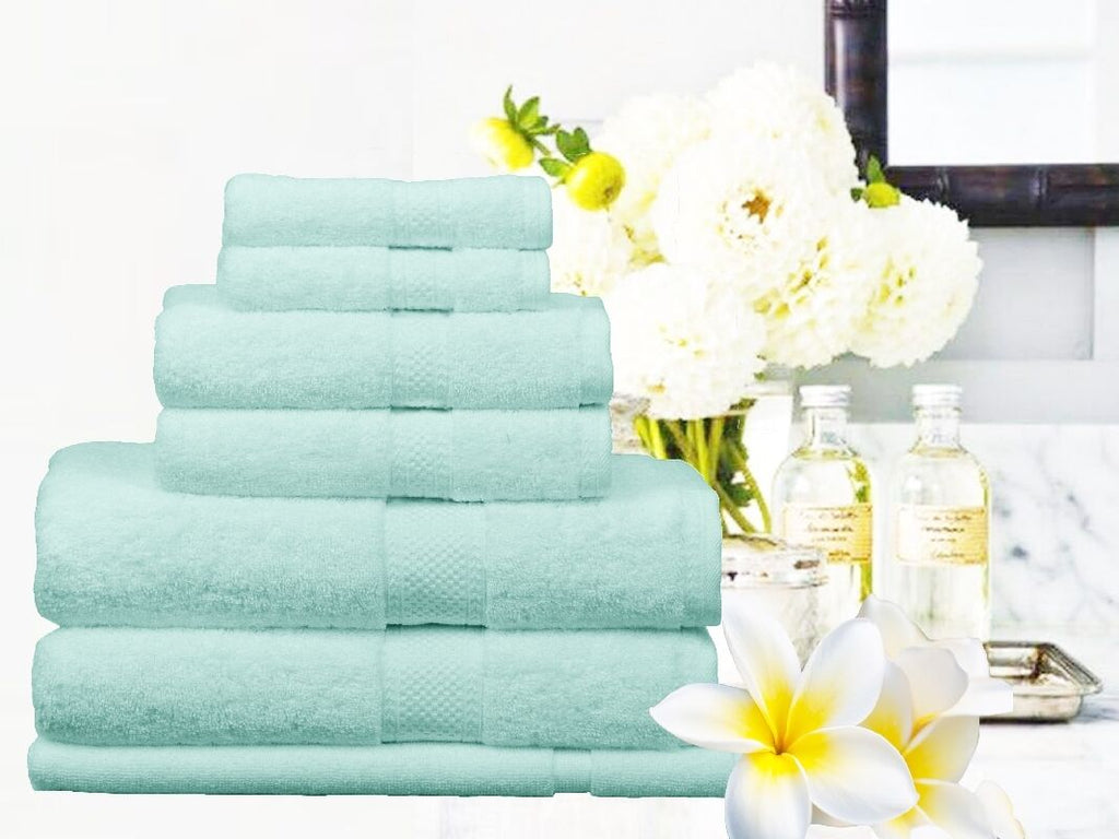 Supreme 100% Egyptian Cotton Towel Set | 7 Or 14pc Set | Luxury Egyptian Towels | Highly soft and Absorbant | 10 Colours Bath Towels & Washcloths 7pc Towel Set / Soft Aqua Ontrendideas Bed and Bath