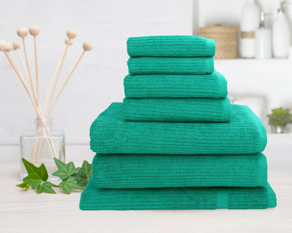 Premium 100% Cotton Ribbed Towel Set | 7 Or 14pc Set | Luxury Absorbant Cotton Towels | 6 Colours Bath Towels & Washcloths 7pc Towel Set / Teal Ontrendideas Bed and Bath