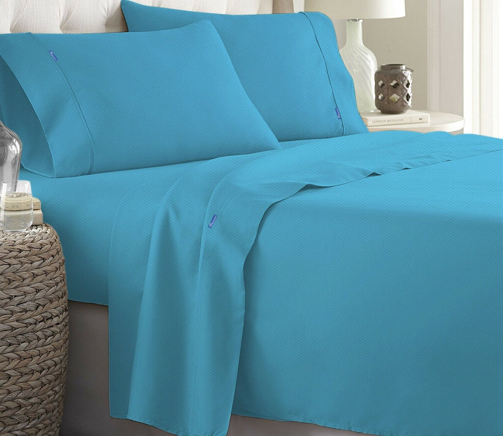 2000TC Bamboo Ultra Cooling Sheet Set | Fast Dry Honeycomb Technology Ramesses Sheets | 5 Sizes - 8 Colours Bed Sheets Single / Aqua Ontrendideas Bed and Bath