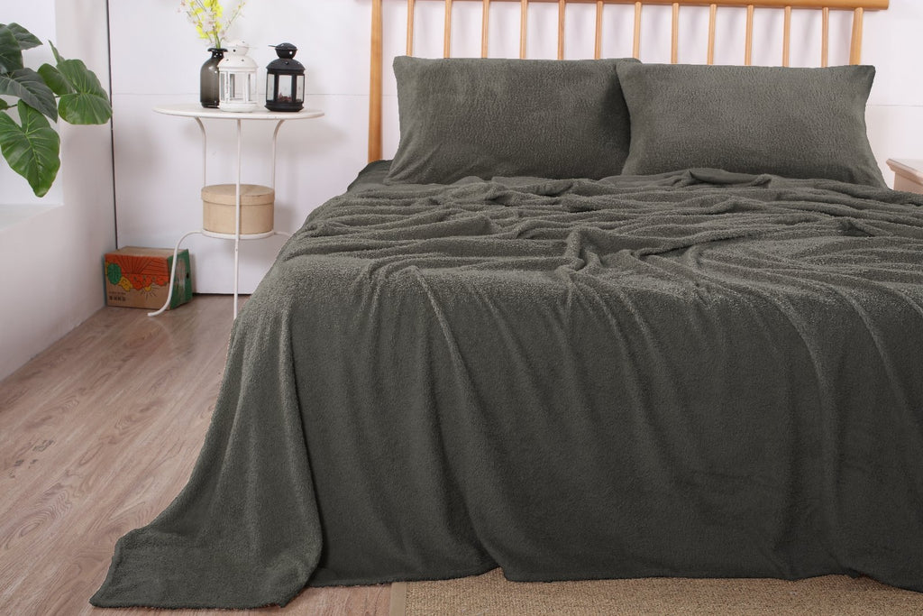 Fluffy Teddy Fleece Sheet Set | Ultra Warm Bedding Cover Soft Fluffy Sheets |5 Sizes - 6 Colours Bed Sheets Single / Charcoal Ontrendideas Bed and Bath