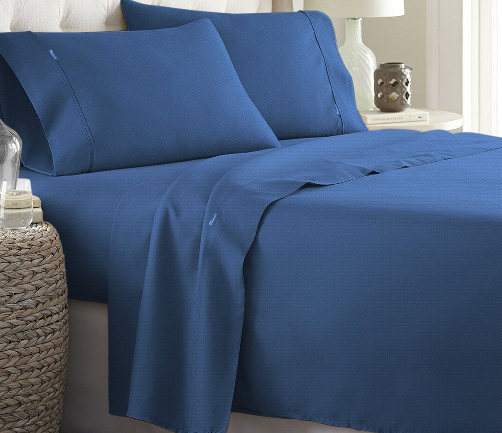 2000TC Bamboo Ultra Cooling Sheet Set | Fast Dry Honeycomb Technology Ramesses Sheets | 5 Sizes - 8 Colours Bed Sheets Single / Classic Blue Ontrendideas Bed and Bath