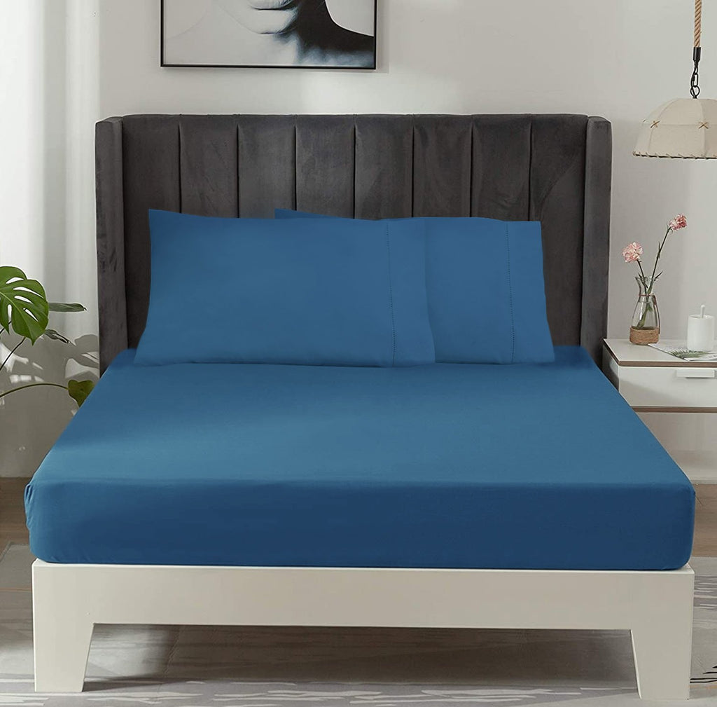 Elite 1500TC 100% Supreme Egyptian Cotton Fitted Sheet Set | MQ MK | Fitted Sheet with Two Pillowcase Set | 7 Sizes - 8 Colours Bed Sheets Single / Classic Blue Ontrendideas Bed and Bath