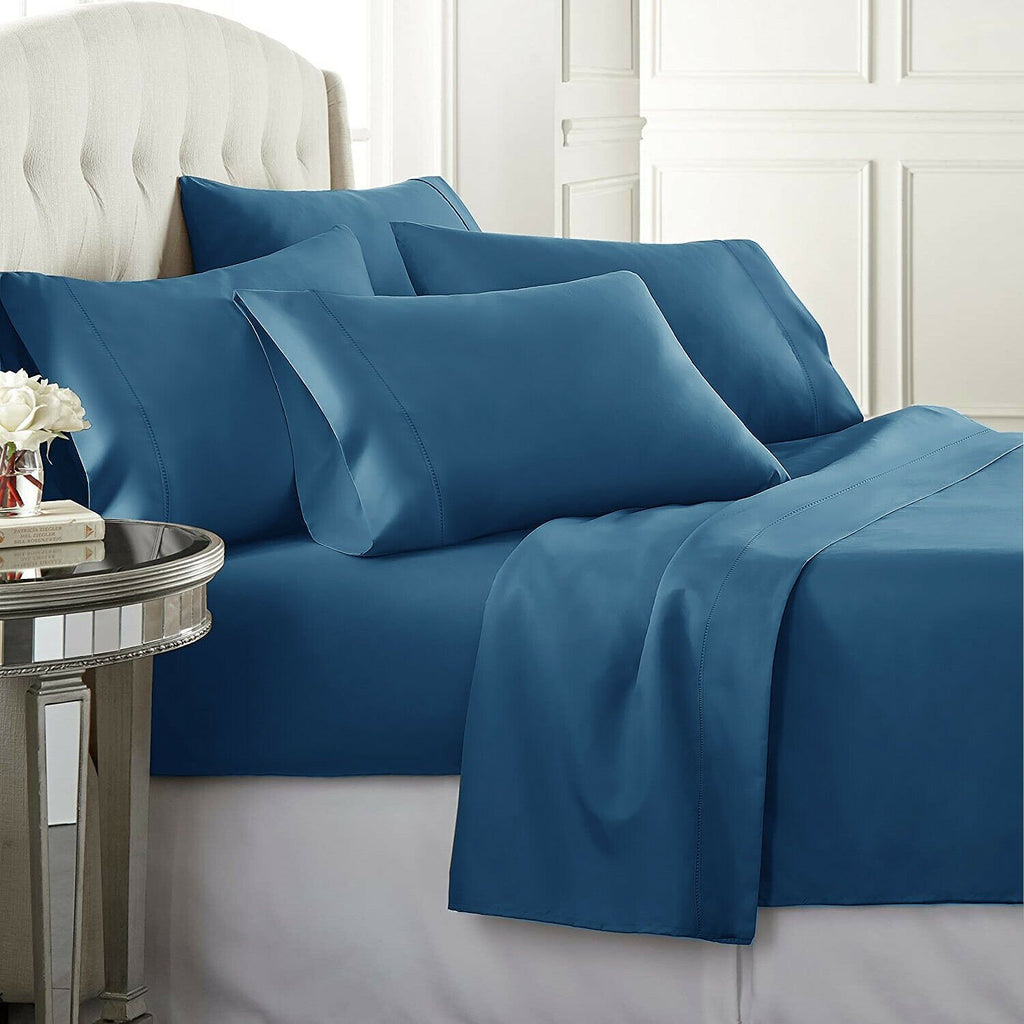 Elite 1500TC 100% Supreme Egyptian Cotton Sheet Set | MQ MK | Complete Set with Flat Sheet | 7 Sizes - 8 Colours Bed Sheets Single / Classic Blue Ontrendideas Bed and Bath