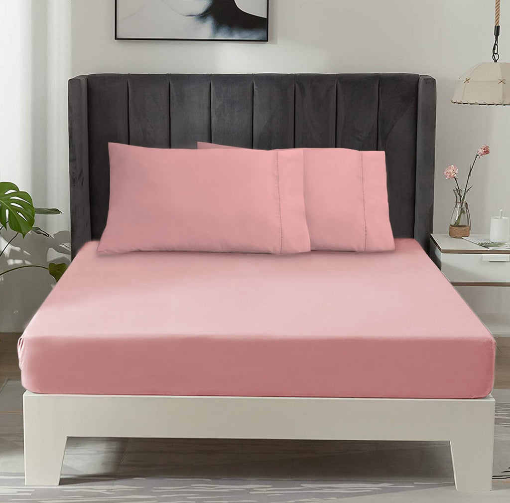 Elite 1500TC 100% Supreme Egyptian Cotton Fitted Sheet Set | MQ MK | Fitted Sheet with Two Pillowcase Set | 7 Sizes - 8 Colours Bed Sheets Single / Rose Pink Ontrendideas Bed and Bath