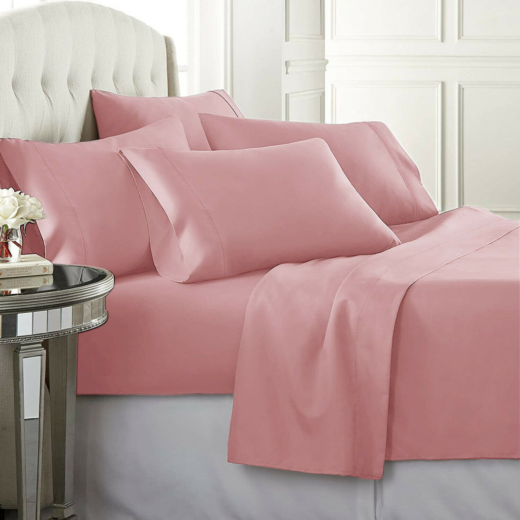 Elite 1500TC 100% Supreme Egyptian Cotton Sheet Set | MQ MK | Complete Set with Flat Sheet | 7 Sizes - 8 Colours Bed Sheets Single / Rose Pink Ontrendideas Bed and Bath