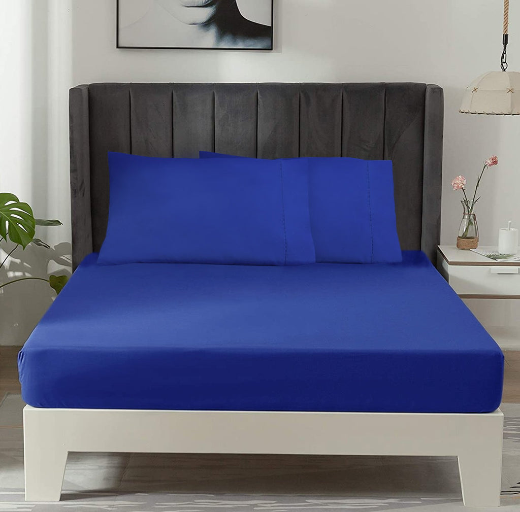 Elite 1500TC 100% Supreme Egyptian Cotton Fitted Sheet Set | MQ MK | Fitted Sheet with Two Pillowcase Set | 7 Sizes - 8 Colours Bed Sheets Single / Royal Blue Ontrendideas Bed and Bath