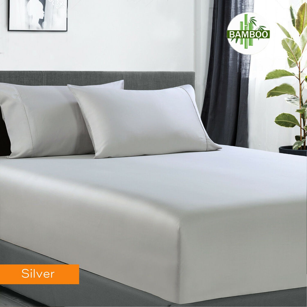 400TC Bamboo Cotton Fitted Sheet and Two Pillowcase Set, Bamboo Sheets MQ MK | 7 Sizes - 4 Colours Bed Sheets Single / Silver Ontrendideas Bed and Bath